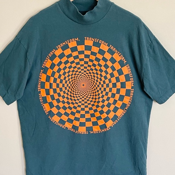 Urban Outfitters UO New Wave Mandala Mock Neck Teal Orange T Shirt Women’s S /OS - Picture 4 of 11